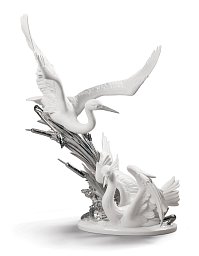 Фарфоровая скульптура двух журавлей Cranes Lladro, серебряный люстр 01009090