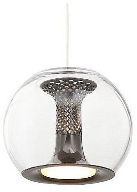 подвесной светильник с прозрачным стеклянным плафоном и металлической вставкой