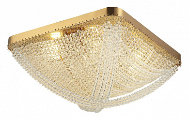 потолочный светильник квадратной формы с хрустальными подвесками на металлическом основании