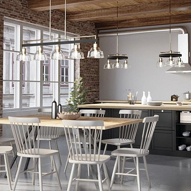 Eastmont 5 Light Linear Chandelier with Clear Glass Polished Nickel and Walnut Wood люстра 52404PN Kichler