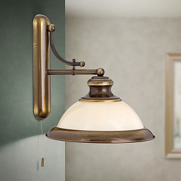 WA 2-547/1 Patina/354 champ Orion Austrian Old Lamp настенное бра с купольным стеклянным плафоном на декоративном кронштейне