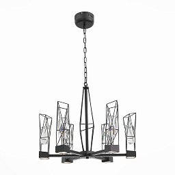SL815.303.06 ST-Luce Prozhetto подвесной светильник с чёрным металлическим каркасом и гранёными стеклянными плафонами