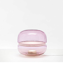 MACARON S - LAMPE A POSER/verre rose clair, base onyx blanc, plaque onyx blanc.