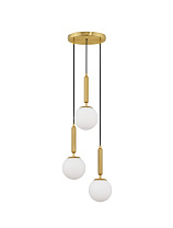 Opal Glass Brass Gold Metal LED E27 3x12 Watt 100-240Volt IP20 Bulb Excluded D: 35 H: 155 cm