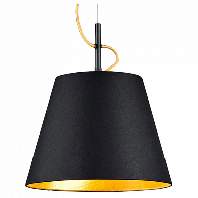 подвесной светильник с широким черным абажуром и золотистой внутренней отделкой