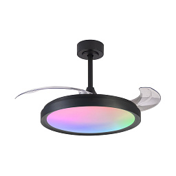 потолочный вентилятор с RGB-подсветкой и лопастями из прозрачного пластика