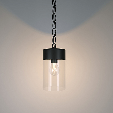 уличный подвесной светильник с прозрачным цилиндрическим стеклянным плафоном на цепи