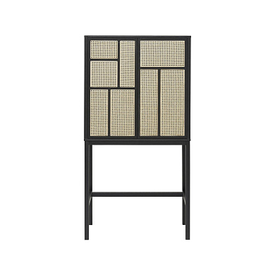 2596-1000 Air Design House Stockholm Высокий шкаф с ротанговыми фасадами и чёрными ножками