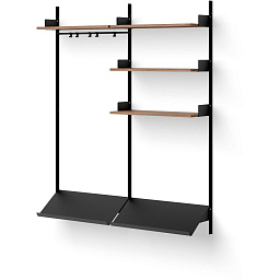 41937 New Works New Works Shelving System настенная система с тремя ореховыми полками и черной металлической рамой