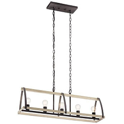Gartin 36" 5 Light Linear Chandelier Weathered Zinc and White-Washed Wood  люстра 82341 Kichler
