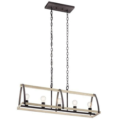 Gartin 36" 5 Light Linear Chandelier Weathered Zinc and White-Washed Wood  люстра 82341 Kichler