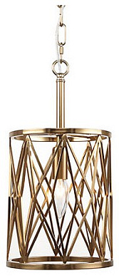 подвесной светильник цилиндрической формы с решётчатым корпусом бронза