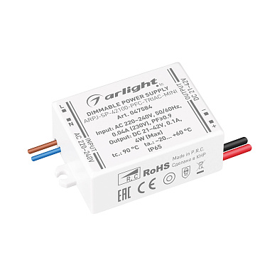 047584 Arlight LED драйвер ARPJ-SP-42100-PFC-TRIAC-MINI (4W, 21-42V, 100mA)