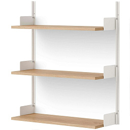 42002 + 42010 + 42007 New Works New Works Shelving System настенная полка дубового оттенка с открытыми ярусами для хранения