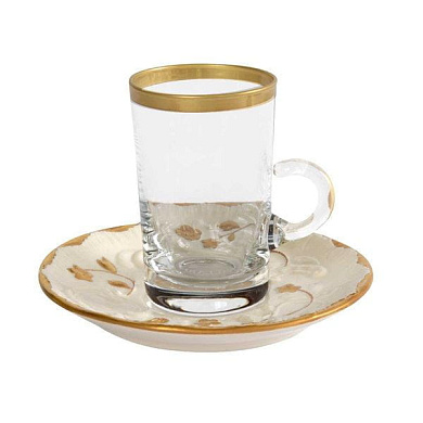 Taormina white & gold green tea cup & saucer чашка, Villari