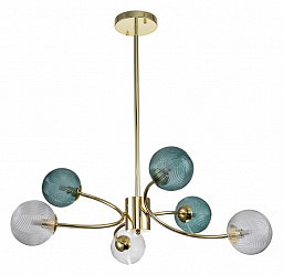 11032/6R Gold Indigo Selva потолочный светильник с шестью шаровыми плафонами из цветного стекла