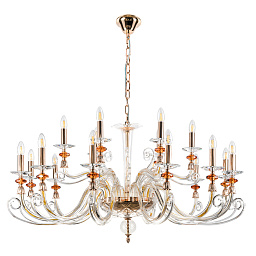CATARINA SP12+6 V2 GOLD/TRANSPARENT-COGNAC Crystal Lux CATARINA многоярусная люстра с двенадцатью рожками и хрустальными подвесками