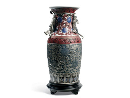 1001955 Lladro Oriental Vase фарфоровая ваза синего цвета с орнаментом