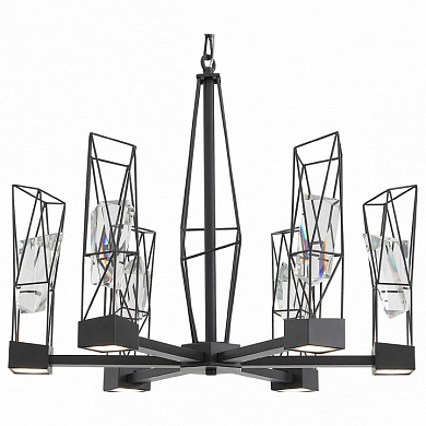 подвесной светильник с чёрным металлическим каркасом и гранёными стеклянными плафонами