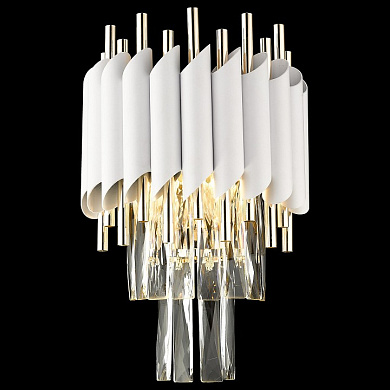 накладной потолочный светильник с вертикальными хрустальными элементами белого и золотого цвета