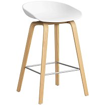 About A Stool AAS 32 Low, сиденье H65 см, основание дуб, лак на водной основе / сиденье полипропилен, белое / подножка черная сталь