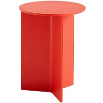Slit Table Wood Round High Ø35 см, шпон дуба, лак Candy red