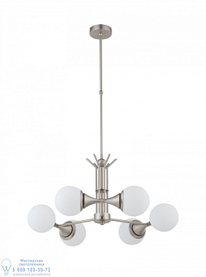 подвесная люстра с шаровыми матовыми плафонами на никелированной штанге
