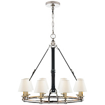 Westbury Chandelier полированный никель и шоколадная кожа с льняными абажурами