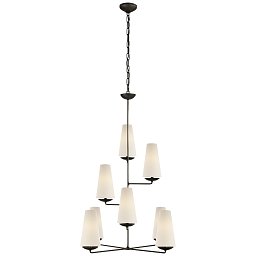 ARN5204AI-L Visual Comfort Fontaine двухъярусная люстра с абажурами на металлических держателях из состаренного железа