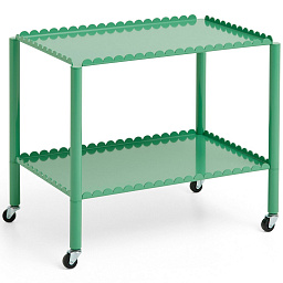 AD504-C931 Hay Arcs двухъярусная сервировочная тележка на колёсах с рельефной рамой в зелёном цвете
