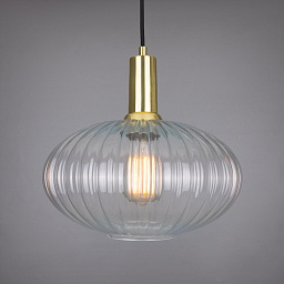 MLP485 Mullan Lighting Neith одноламповый подвесной светильник IP20 с овальным рифлёным стеклянным плафоном и латунным цоколем