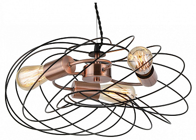 подвесной светильник с ажурным металлическим каркасом в медно-черной отделке