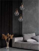 Clear Glass Brass Gold Metal LED E27 3x12 Watt 100-240 Volt IP20 Bulb Excluded D: 30 H: 150 cm