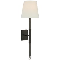 Griffin Tail Sconce бронза и шоколадная кожа с льняным абажуром
