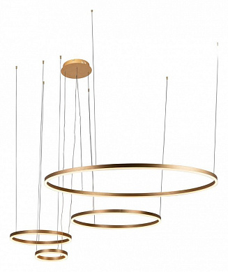 подвесная люстра с тремя кольцами золотого цвета