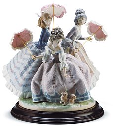 Фарфоровая скульптура трёх дам с зонтиками и собачкой Three Sisters Lladro, лимитированная серия 01001492