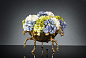 VASE HORSES HYDRANGEA Цветочная композиция с керамической вазой из золота 24 карата VGnewtrend