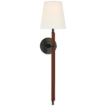 Bryant Large Wrapped Tail Sconce бронза и седельная кожа с льняным абажуром