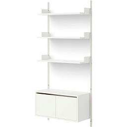 42910 New Works New Works Shelving System стеллажная система с белыми полками и нижним шкафом с дверцами