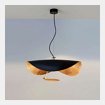 Lederam Manta S1 - Suspension/Abat-jour noir et cuivre, disque cuivre et tige noire