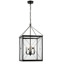 JN5087PN-CG Visual Comfort Rossi подвесной фонарный светильник с металлической рамой и прозрачными стеклянными панелями