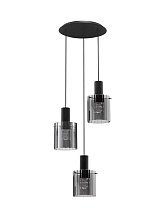Smokey Glass Sandy Black Steel LED E27 3x12Watt 220-240Volt IP20 Bulb Excluded D:45 H:150 cm
