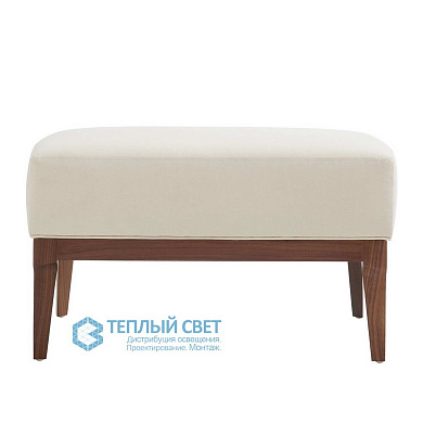 пуф с обивкой из тёмного текстиля на ножках из орехового дерева