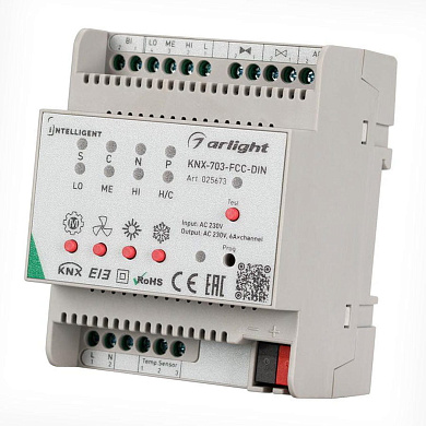 025673 INTELLIGENT Контроллер фанкойла KNX-703-FCC-DIN Arlight (230V, 3x 6A)