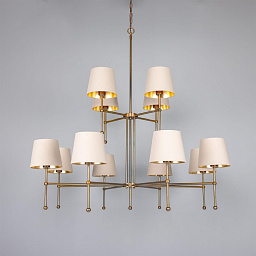 MLF344 Mullan Lighting California двенадцатиламповая двухъярусная латунная люстра с тканевыми абажурами
