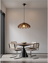 Brown Rattan Black Steel Base & Fabric Cable LED E27 1x12Watt 100-240Volt IP20 Bulb Excluded D:42 H:144 cm