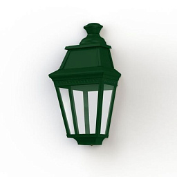 настенный светильник зелёного оттенка с прозрачным плафоном на фигурном кронштейне