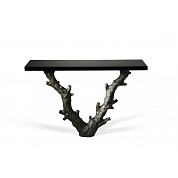 Twig Console Table Bronzed with Black Lacquer top Porta Romana