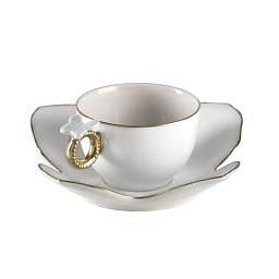 0004355-702 Villari Butterfly чашка и блюдце бело-золотые в форме цветка