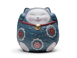 1008529 Lladro Japanese Traditions фарфоровая фигурка кота в восточном стиле с орнаментом
